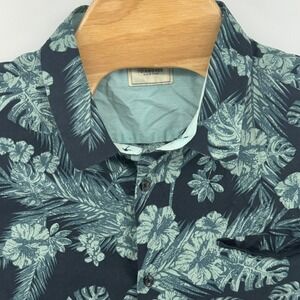 7Diamonds Mens XXL Navy Teal Tropical Floral Button Up Shirt SMK7060